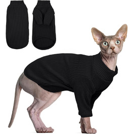 В'язаний жилет для безшерстих котів з високим коміром, чорного кольору. Дихаючий одяг для Sphynx, Cornish Rex, Devon Rex, Peterbald. Теплий пуловер-піжама для котів.