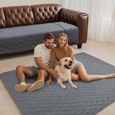 Водонепроникний килимок для собак Luciphia 132x208 см з неслизьким покриттям. Захист для дивану, ліжка, авто. Міцний, машинне прання. Сірий колір.