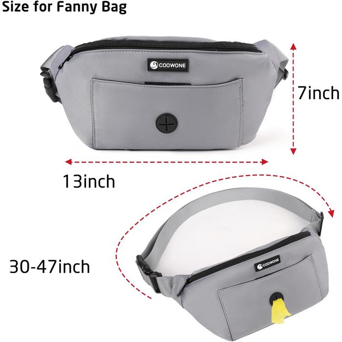 Сумка для собак з відділенням для ласощів та контейнером для відходів, поясна/животна сумка, сіра (нейлон), 12.2 x 12.2 x 5.71 см