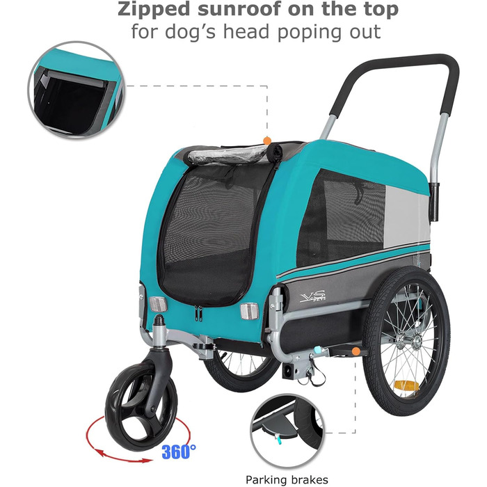 Універсальний візок-перевозник для собак Tiggo VS Pets Medium, 2в1: візок та велосипедний причіп, блакитний