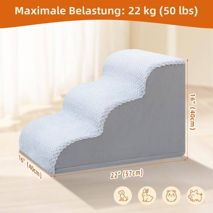 Східці для собак KSIIA, 3 сходинки, 40 см, сірі. Ідеально для маленьких собак та котів, підходить для ліжка, дивану, софи та авто. Розміри: 40x57x40 см