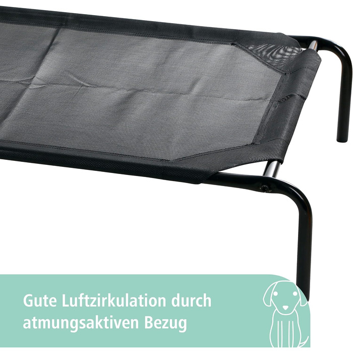 Лежанка для собак Kerbl Pet Vacation, чорна, 107x65x20 см, метал, поліестер, вологостійка, міцна