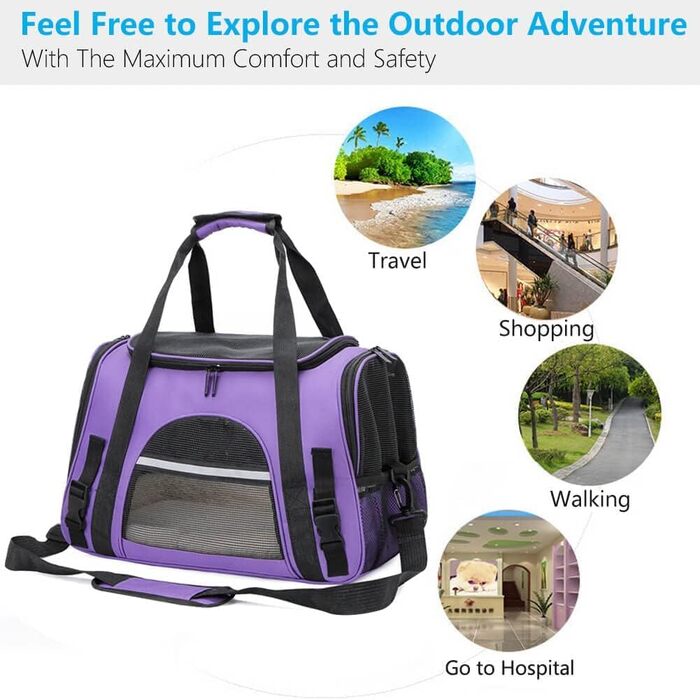 Транспортна переноска для собак та котів, складана, з м'якою підстилкою (фіолетова)