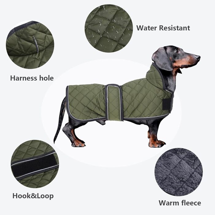 MOREZI Зимовий одяг для собак - теплий водонепроникний пуловер для такс з вовняним утеплювачем та регульованими ременями, теплий зимовий одяг для маленьких собак, зелений, S (довжина спини: 36-38 см)