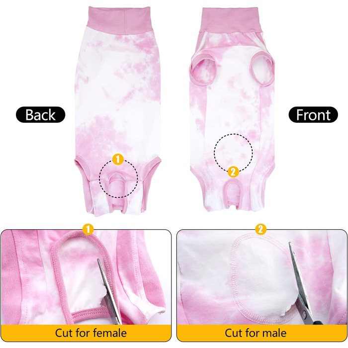 Захисний одяг для собак після операції: комбінезон для відновлення, хірургічна жилетка, одяг для собак після кастрації/стерилізації (XS, Tie-Dye Рожевий)