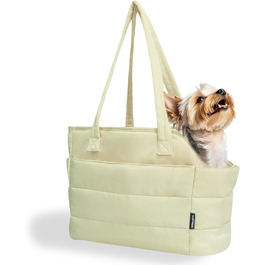 Легка переносна сумка для собак до 6,8 кг, степкова сумка-переноска для цуценят, з карабіном для безпеки, дамська сумка для собак для подорожей/покупок (Бежева)
