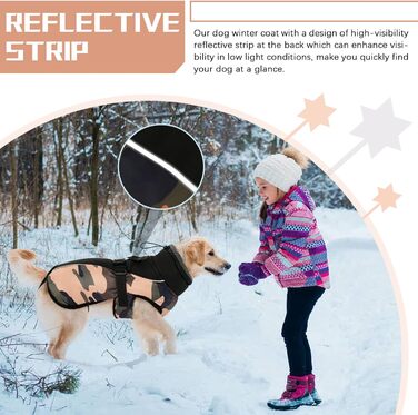 Водонепроникний зимовий теплий одяг для собак - куртка для маленьких, середніх та великих собак. Теплий одяг для собак з безпечними світловідбиваючими смугами для Лабрадорів, Чихуахуа, Французьких бульдогів. Зелений камуфляж