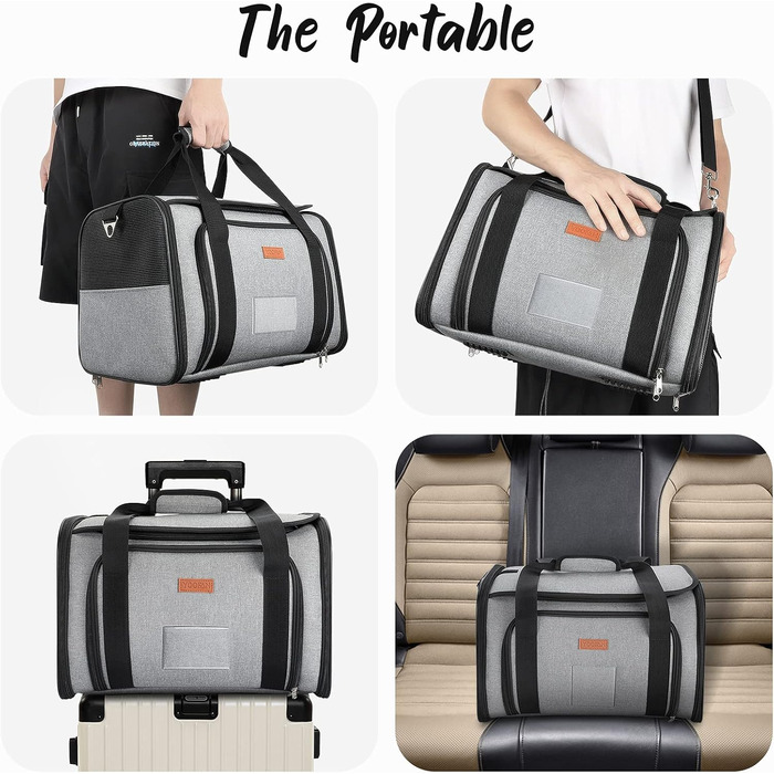 Сумка-переноска для собак та котів YOOFAN, сіра. Знімна підстилка, миска для корму, підходить для перевезень літаком