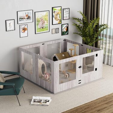 Вольєр для цуценят BingoPaw 120x118x60 см, скляний та дерев'яний, з водонепроникною підлогою, важкий вольєр для дому