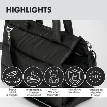 PAW WOW переносна сумка для собак SARA | стильна переноска для маленьких собак | водо- та вітростійка | з підкладкою з тедді, регульований плечовий ремінь, зовнішня кишеня (Чорний)