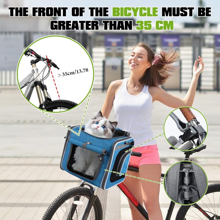 Корзина для собак на велосипед, складна та розширювана, 4-в-1, з сітчастими віконцями та захистом від дощу, для котів та собак до 10 кг (Блакитна)