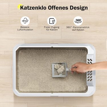 Лоток для котів із нержавіючої сталі MIXJOY XL, великий туалет для котів 28 л з високими бортиками та совком, сріблястий, 56.5x36.5x25.5 см