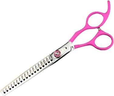 Набір ножиць для собак 7.0' 6 в 1: прямі, вигнуті, філірувальні ножиці, пінцет, гребінець. З нержавіючої сталі, рожевий. (16/36 зубів)