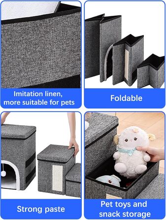 Сходинки для собак маленьких порід, 43 см, 3 сходинки, складаються, з которачкою, протиковзке покриття, до 50 кг, сірі