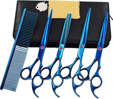Професійний набір ножиць для грумінгу собак та котів, нержавіюча сталь, прямі, розріджуючі та вигнуті ножиці, гребінець, етиуль
