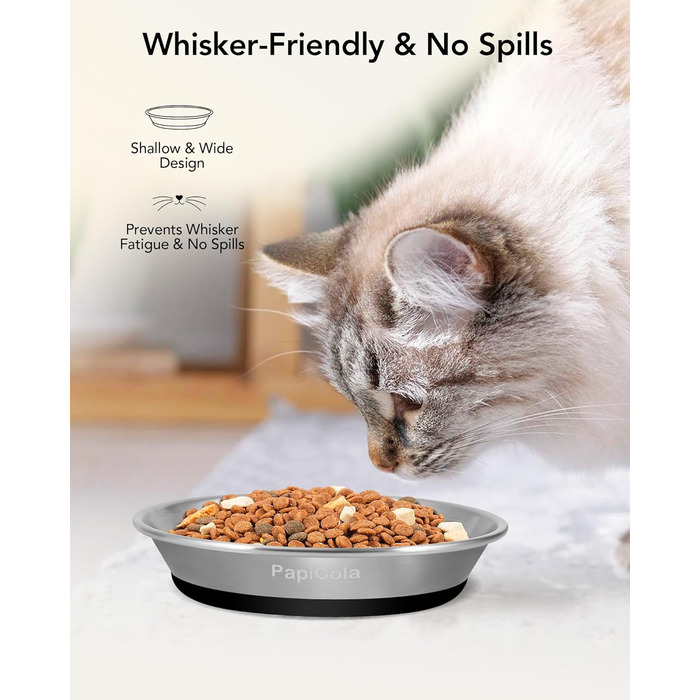 Набори мисок для котів з нержавіючої сталі, 3 шт., 16 см. Антиковзка підставка, широкі та плоскі миски, зручні для вусів