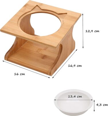 Ергономічна годівниця для котів Limmby з кераміки та бамбукового каркасу | Підвищена годівниця з об'ємом 250 мл