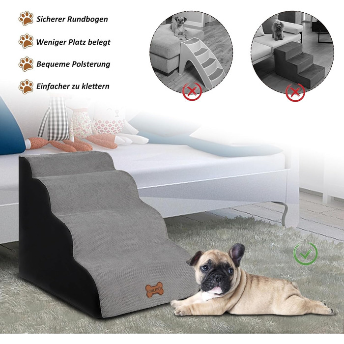 Сходинки для собак Caliyo: 2 сходинки, для маленьких собак та котів, 26 см, знімний чохол та протиковзка підставка, для ліжка, дивану та авто (55×40×26cm), сірі