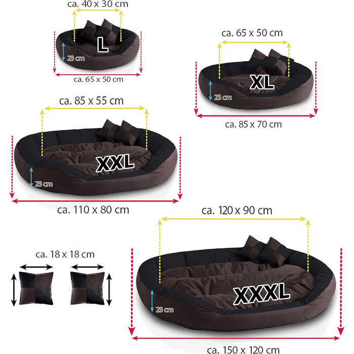 BedDog® Hundebett SABA 4в1: овальне/кругле, велике, з бортиком, XL, мокко (чорний/коричневий), 85x70x23 см