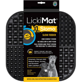 LickiMat Slomo XL – повільна годівниця для собак, велика, підходить для сухого, вологого корму, ласощів та собачого морозива, для середніх та великих порід. Міцний дизайн, чорний колір.