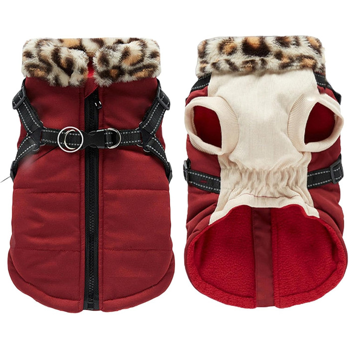 Зимова куртка для собак, теплий зимовий плащ для собак - світловідбиваюча куртка для собак, тепла жилетка з інтегрованим шлейкою для маленьких та середніх собак (Бургунді, XL)