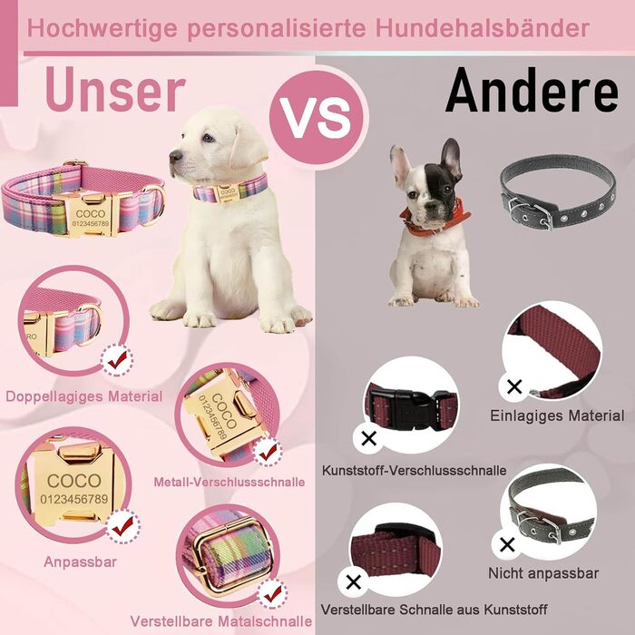 Персоналізоване собаче ошийник з металевою застібкою, з іменем та номером телефону. Регульовані розміри для великих та середніх собак (Collar 05)