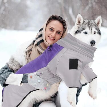 Зимовий теплий водонепроникний одяг для собак з високим коміром (5XL) - сірий + фіолетовий