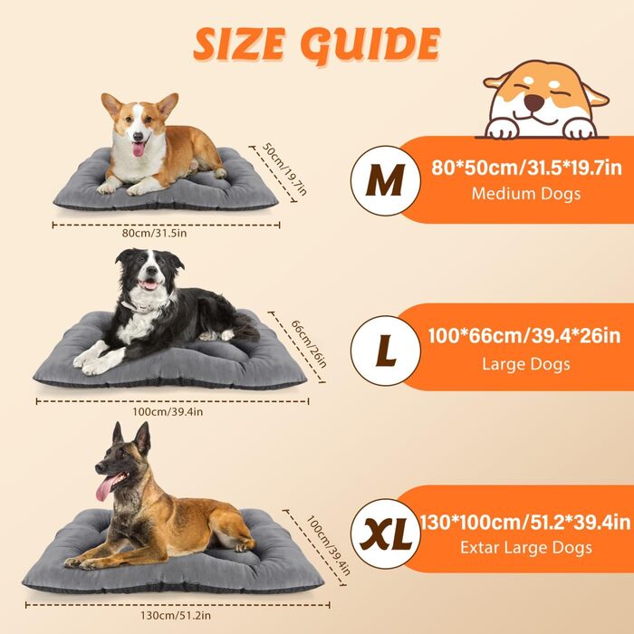 Nobleza Лежанка для собак великих порід, м'яка, нековзна, миється, дихаюча, 130x100x13 см, сіра