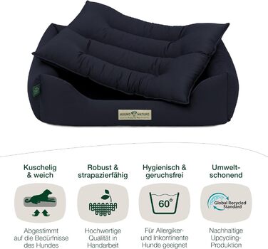 Екологічне ліжко для собак HOUND & NATURE Bern S, м'яке, темно-синє, 75x60 см, для маленьких порід, двостороння подушка, можна прати