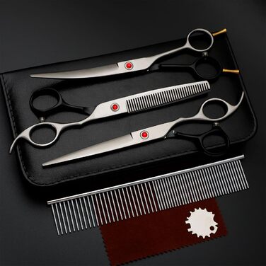 Набір професійних ножиць для собак та котів 4-в-1, з витончувальними ножицями, гребінцем, з нержавіючої сталі 440C