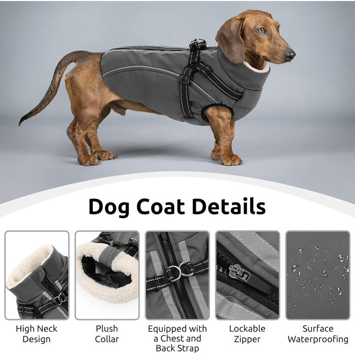 Теплий зимовий одяг для собак Citétoile: куртка з блискавкою, вітрозахисна, з відбиваючими смугами та нагрудником (сірий, M)
