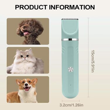 Набір для грумінгу собак 4-в-1 | Електрична машинка для догляду за шерстю для цуценят, котів, зелена