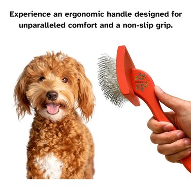 Професійна щітка для грумінгу, велика для вичісування Goldendoodle, Labradoodle, пуделів – довгі сталеві шпильки для густого хутра, червона – [TaiQiang]