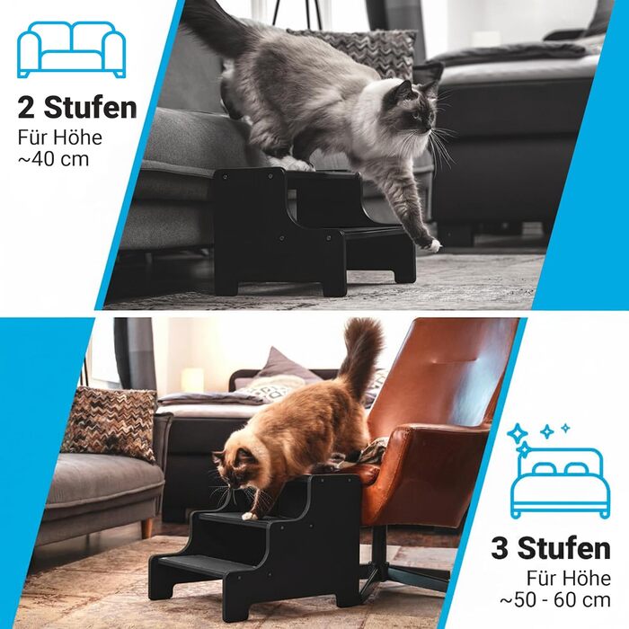 Сходинки для собак та котів AMAZING: 3 сходинки, 40 см, чорного кольору. Підходить для маленьких, середніх та великих собак, а також для старих котів. Захист суглобів, заміна рампі.
