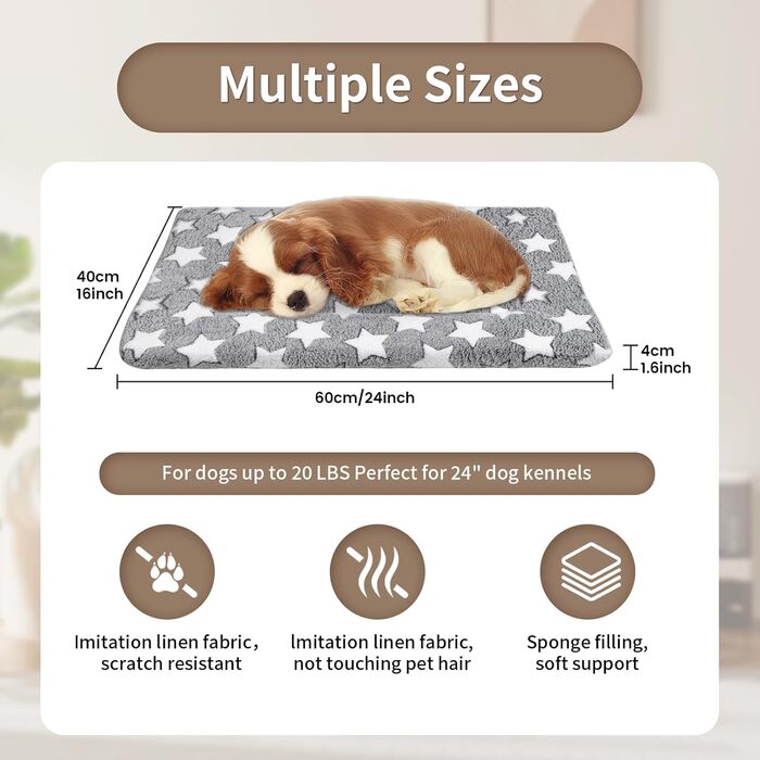 Килимок для собак маленьких порід, 61 x 40.6 см, короткий плюш, товщина 4.1 см, для собачих будок, машинне прання, ідеально для кліток 61 см, сірий, Stern