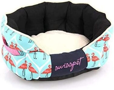 Ліжко для собак та котів Flamingo Komfort, м'яке, з фламінго, розмір S (бірюзове)