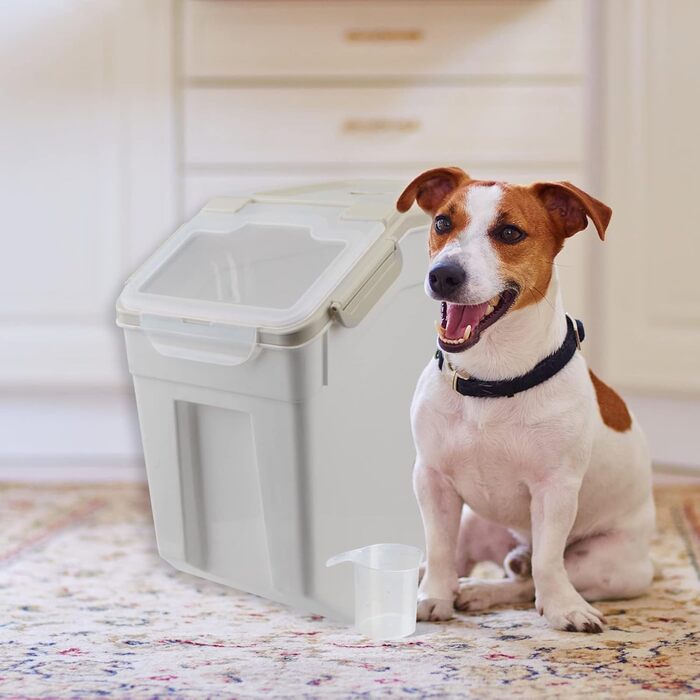 Контейнер для зберігання корму для собак великого об'єму (13,6 кг) з ложкою та мірним стаканчиком (сірий)