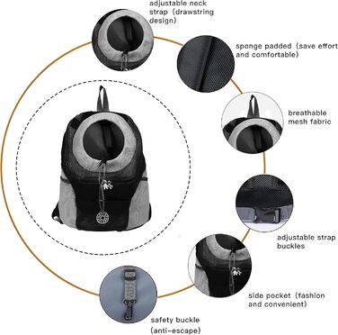 Рюкзак-переноска для собак і котів, чорний, до 10 кг, для подорожей та активного відпочинку