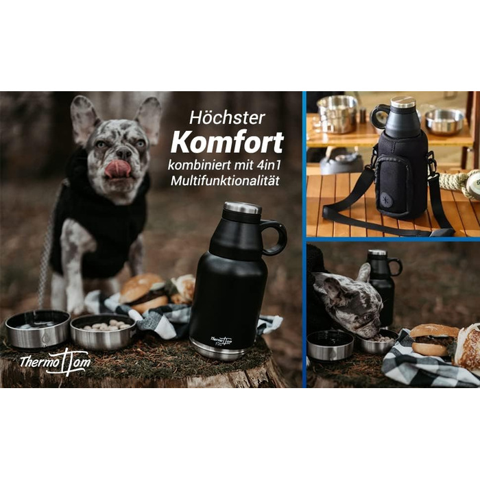 Турбунок для собак ThermoTom: пляшка для води, миска та сумка для прогулянок • 1 л, чорний