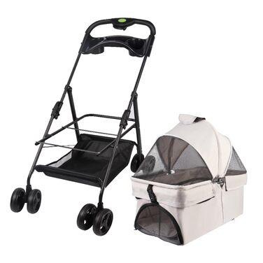 Візок для собак середніх порід, 25 кг, 4-колісний візок для собак та котів, складаний, для подорожей, сірий (50 x 65 x 99 см)