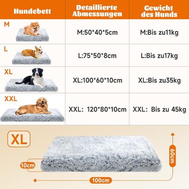 Лежанка для собак, м'яка, пухнаста, середнього розміру, Ombré-сірий, 100x60x10 см