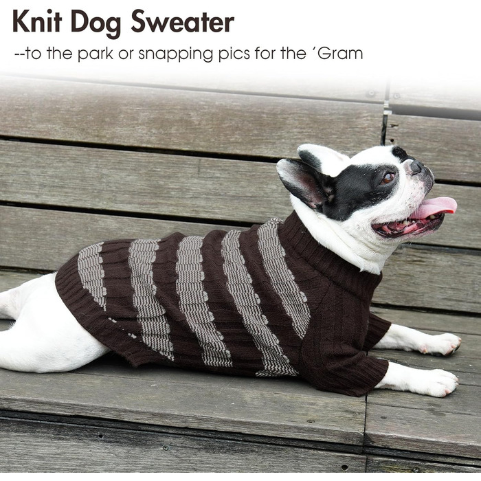 Теплий в'язаний пуловер для собак маленьких порід з отвором для повідка - коричневий, для Ши-тцу, Мопса, з пітонами