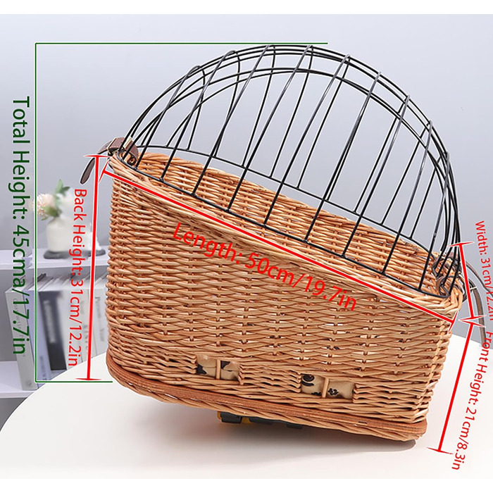 Кошик для собак на велосипед з ротангу – зручна переноска з захисним ґратом та м'яким бавовняним килимком для багажника велосипеда