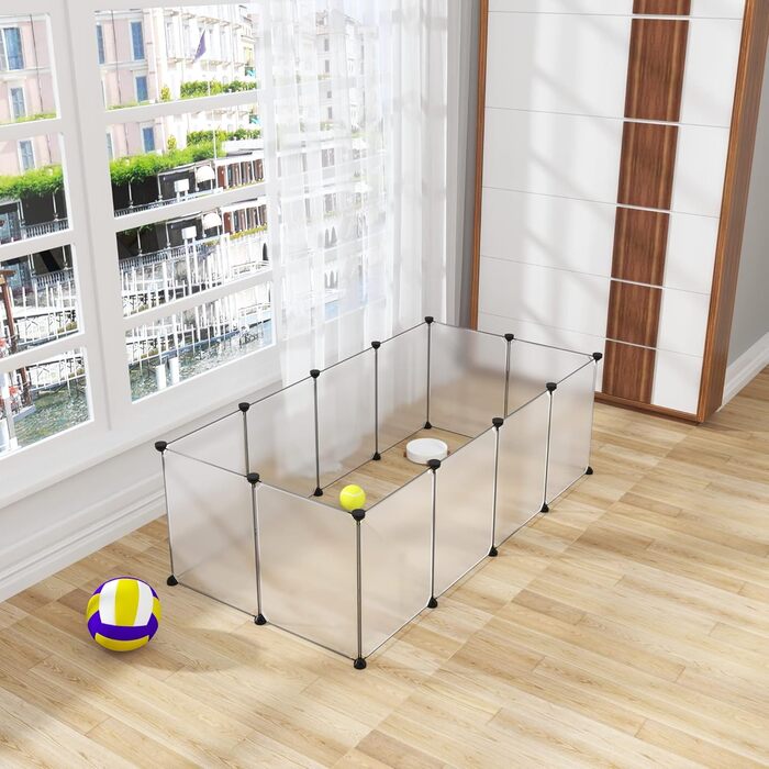 Клітка для кроликів, морських свинок та цуценят EUGAD, 145x46x75 см, прозора панель 35x45 см, без дверцят