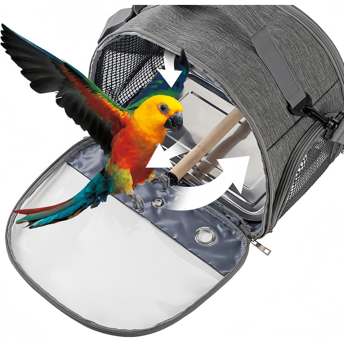Рюкзак для птахів, переноска для птахів, транспортний контейнер для птахів. Переносний клітка для птахів, сумка-переноска з дерев'яною жердкою, нержавіюча таця для папуг, щуряків, хвилястих понічок.