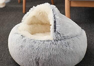 М'який лежак-мішок для кота з плюшу, самонагрівальний, антиковзкий, пральний, колір кава (сірий плюш)