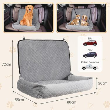 Автокрісло для собак Todeco: великі та середні породи, миється, знімається, з ременями безпеки, кишені, водонепроникне, сіре