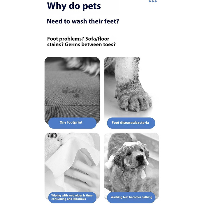 Автоматична мийка лап для собак AOOOWER: для малих, середніх та великих тварин, регулювання швидкості, біле/блакитне порошок