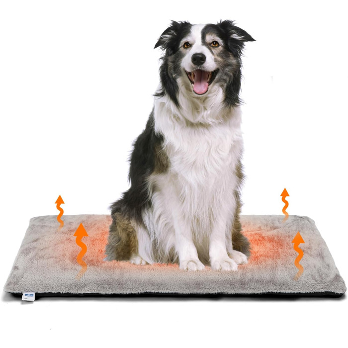 Nobleza Самогріюча килимок для собак та котів, тепла підстилка для домашніх тварин на зиму, м'яке ліжко для собак з Memory Foam, знімний, м'який плюшевий чохол, сірий, 91x58x4 см
