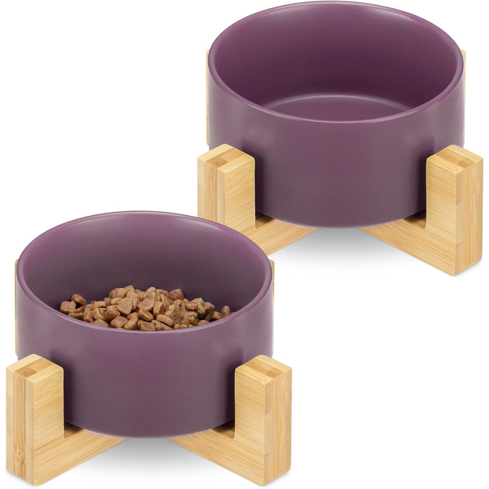 Набір мисок для котів та собак Navaris з підставкою Babus - 2 миски з кераміки, фіолетовий матовий (S)